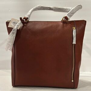 SOLD NWT Fossil "Tara" Brandy Cognac Leather Shopper Tote Brown NEW